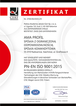 Quality Certificate PN-ES ISO 9001: 2015